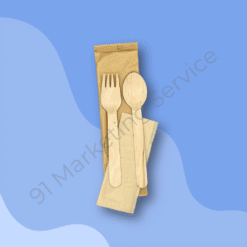 เซ็ตช้อนส้อมไม้ยาว ขนาด 16 ซม. พร้อมทิชชู่ในซองกระดาษ