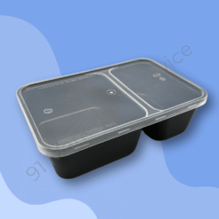 กล่องอาหารเหลี่ยม 2 ช่อง ขนาด 650 มล. พร้อมฝา