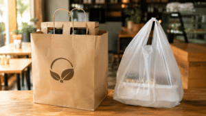 เปรียบเทียบถุงกระดาษและถุงพลาสติกสำหรับร้านอาหาร เดลิเวอรี่และ takeaway หน้าร้าน